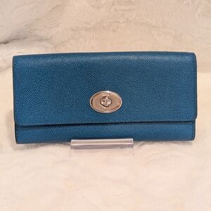 Coach Legacy Turnlock Teal & Purple Leather Wallet Silver Hardware EUC